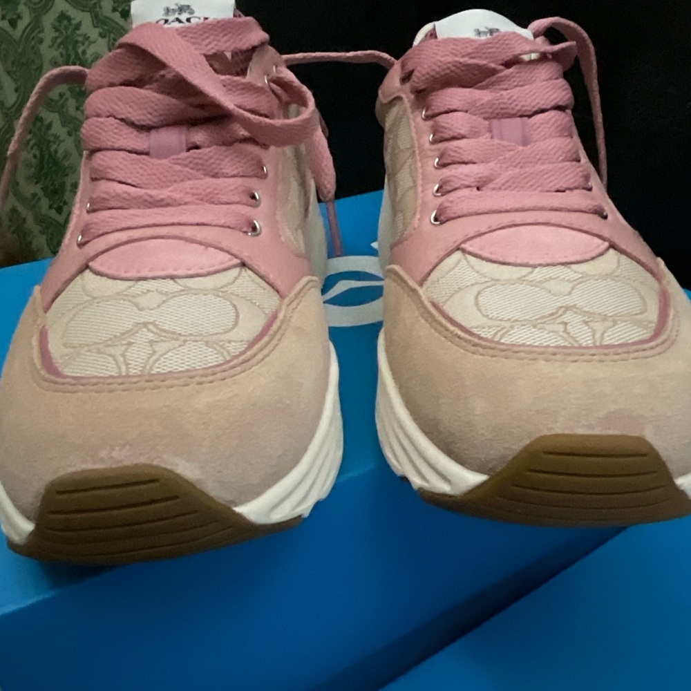 Coach Women's Pink and Cream Sneakers - Picture 2 of 8